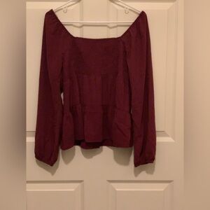 Paper Crane Elegant Burgundy Smocked Top.  Size-Large